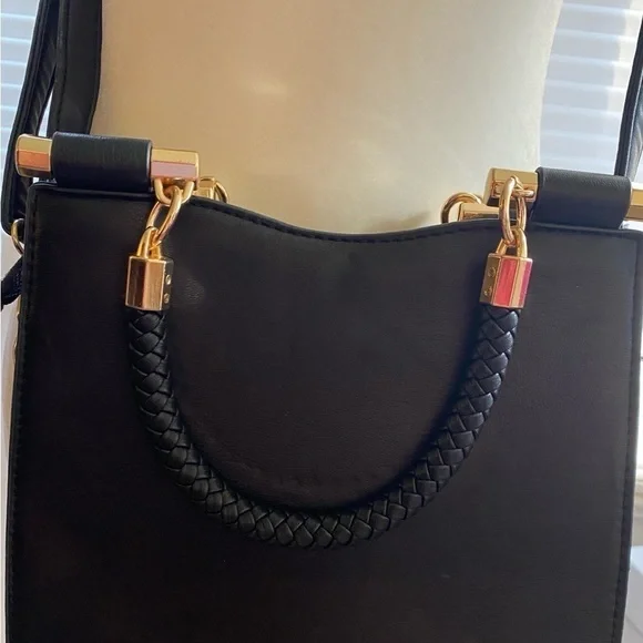 BEBE LOS ANGELES Aliyah Stud Shopper Medium Black with Gold Hardware Crossbody - Picture 3 of 5